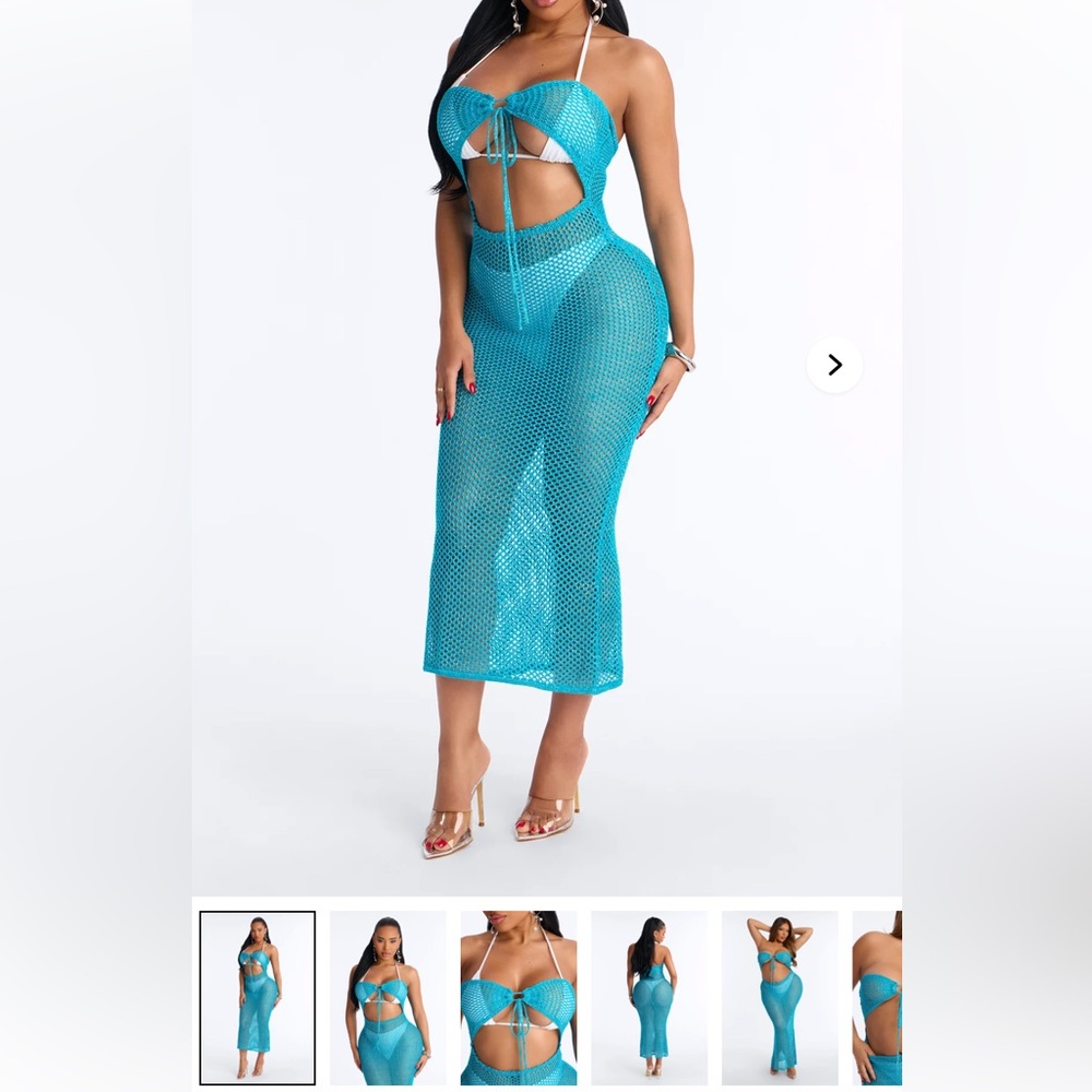 Fashion Nova Turquoise Mesh Coverup